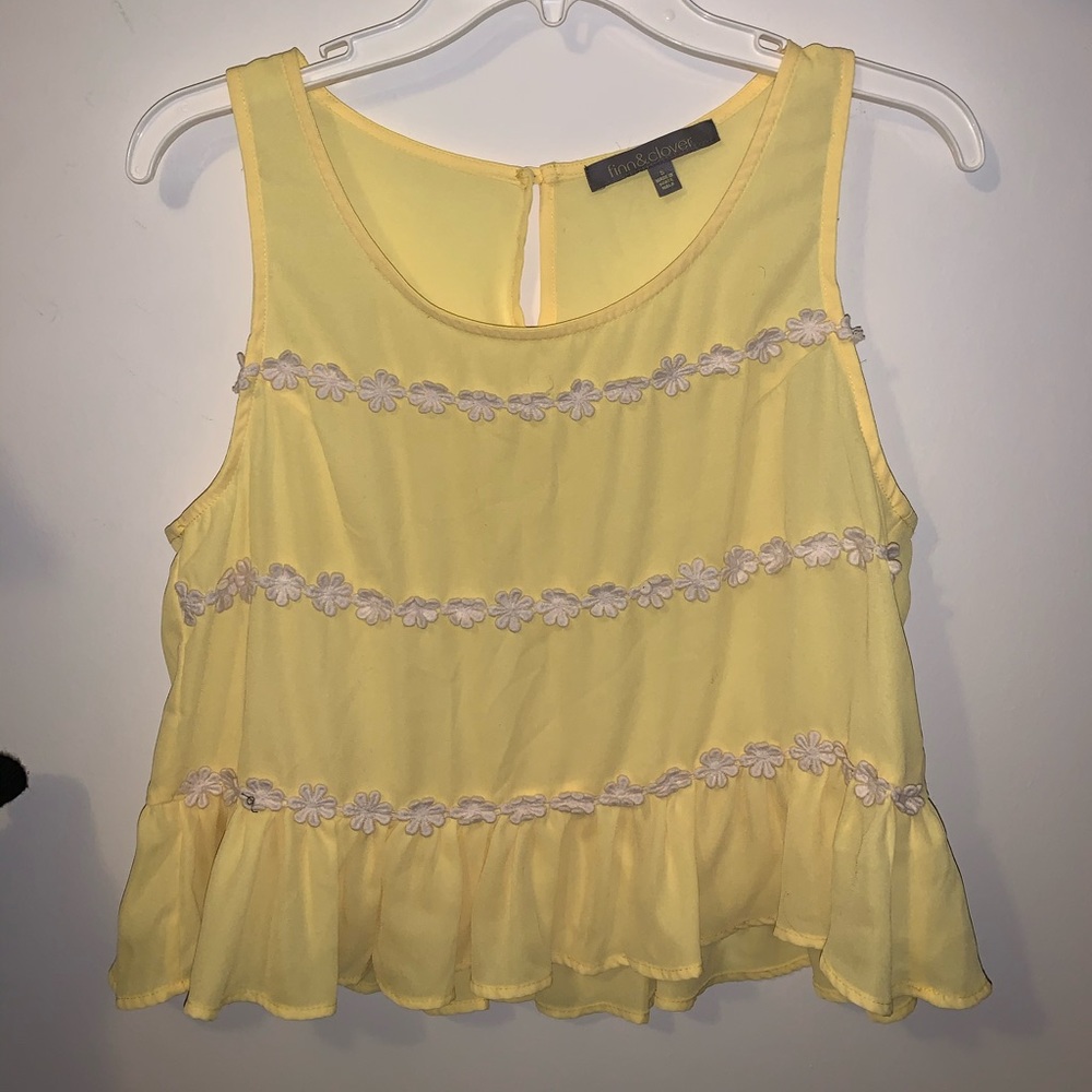Yellow floral semi sheer tank top